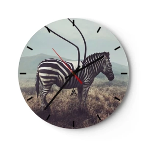 Wanduhr - Glasuhr - Ein Zebra in natürlicher Umgebung vor der Kulisse der Savanne - 30x30cm - Achtung! Fehler - Moderne Wanddekoration für Wohnzimmer, Küche und Schlafzimmer ARTTOR