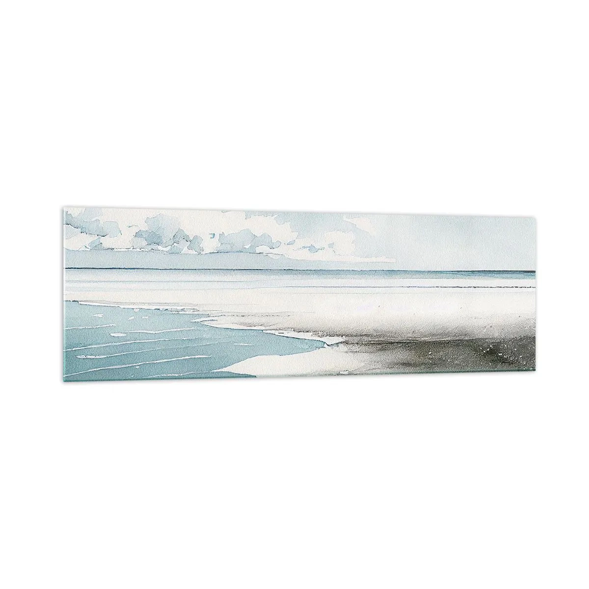 Glasbild - Bild auf glas - Ruhiges Meer und Strand in hellen Blautönen - 160x50cm - Sanfte Flut - Moderne Wanddekoration für Wohnzimmer und Schlafzimmer ARTTOR