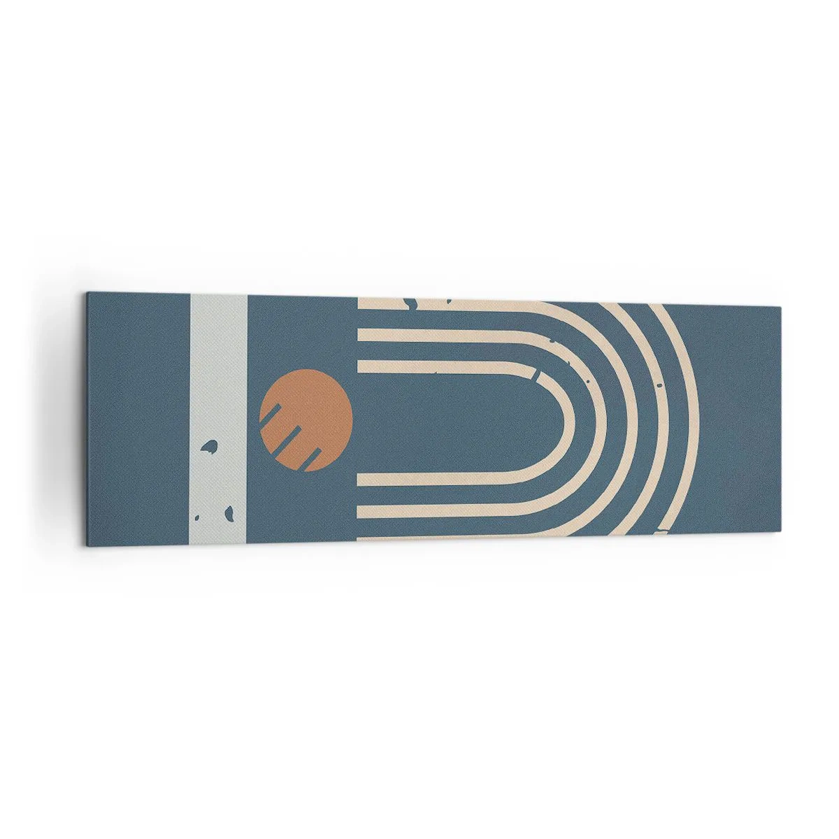 Bild auf Leinwand - Leinwandbild - Geometrisches Muster in Marineblau-, Beige- und Orangetönen auf dunklem Hintergrund - 160x50cm - Geometrie auf dem Granatapfel - Moderne Wanddekoration für Wohnzimmer und Schlafzimmer ARTTOR