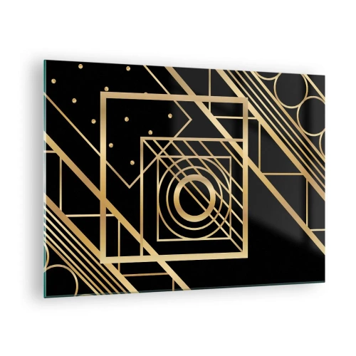 Glasbild - Bild auf glas - Goldene geometrische Muster auf schwarzem Hintergrund - 70x50cm - Goldene Geometrie - Moderne Wanddekoration für Wohnzimmer und Schlafzimmer ARTTOR