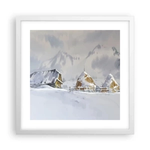 Poster in einem weißen Rahmen - In einem verschneiten Talkessel - 40x40 cm