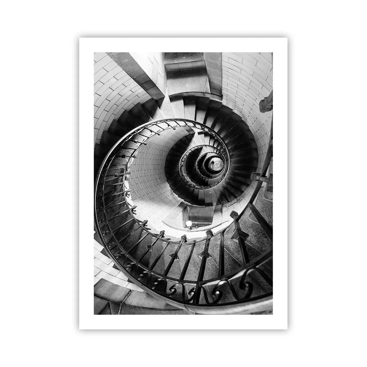 Poster - Wendeltreppe in Schwarz-Weiß-Perspektive - 50x70cm - Höher und höher - Moderne Wanddekoration für Wohnzimmer und Schlafzimmer ARTTOR