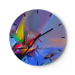 Wanduhr - Glasuhr - Ein abstraktes Spiel aus Farben und Formen auf blauem Hintergrund - 30x30cm - Propeller wie ein Vogel - Moderne Wanddekoration für Wohnzimmer, Küche und Schlafzimmer ARTTOR