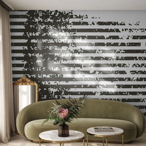 Fototapete Standard Eco - Schwarze Streifen und Texturen in einer abstrakten, industriellen Komposition - 100x70cm - Rhythmus und Rauschen - Moderne Wanddekoration für Wohnzimmer und Schlafzimmer ARTTOR