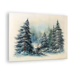 Glasbild - Bild auf glas - Winterwald mit schneebedeckten Bäumen gegen den Himmel - 70x50cm - Bereit für Weihnachten - Moderne Wanddekoration für Wohnzimmer und Schlafzimmer ARTTOR