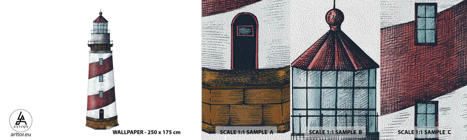 Fototapeten Muster Premium Sand - Immer auf der Hut - Leuchtturm, Nautisch, Strand - 100x30 cm