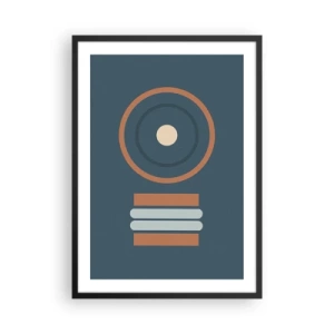 Poster in einem schwarzem Rahmen - Geometrisches Muster mit Kreisen und Rechtecken in Blau- und Brauntönen - 50x70cm - Das Wesen der Dinge - Moderne Wanddekoration für Wohnzimmer und Schlafzimmer ARTTOR