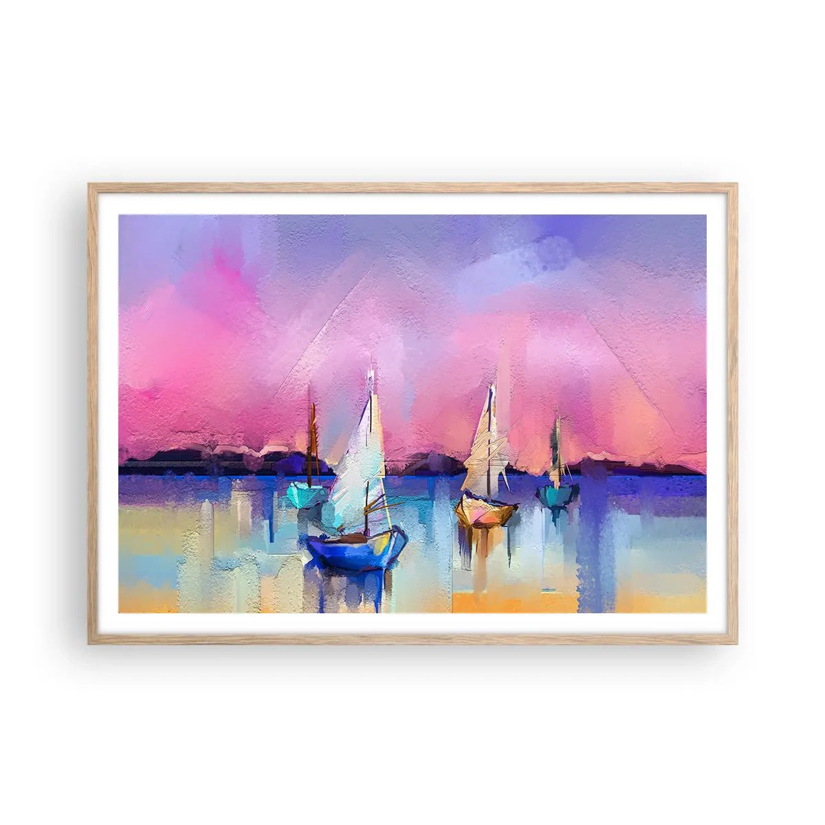 Poster in einem Rahmen aus heller Eiche - Richtung: breites Wasser - 100x70 cm