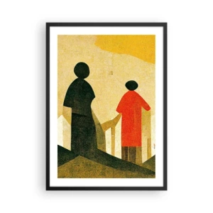 Poster in einem schwarzem Rahmen - Geometrische Silhouetten von Figuren vor dem Hintergrund einer abstrakten Landschaft - 50x70cm - Es ist noch ein langer Weg - Moderne Wanddekoration für Wohnzimmer und Schlafzimmer ARTTOR