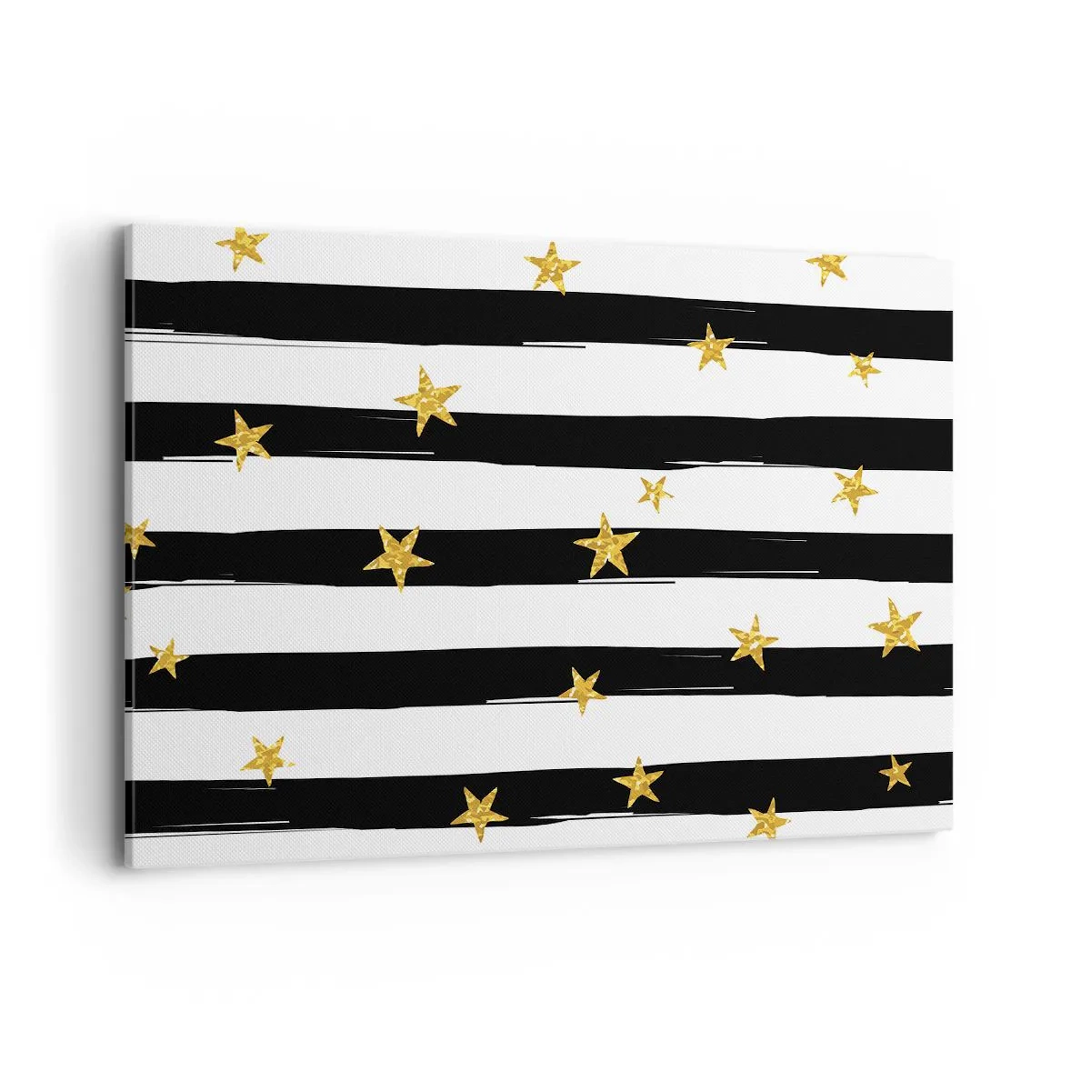 Bild auf Leinwand - Leinwandbild - Schwarz-weiße Streifen mit goldenen Sternen - 100x70cm - Wir wurden alle unter einem glücklichen Stern geboren - Moderne Wanddekoration für Wohnzimmer und Schlafzimmer ARTTOR
