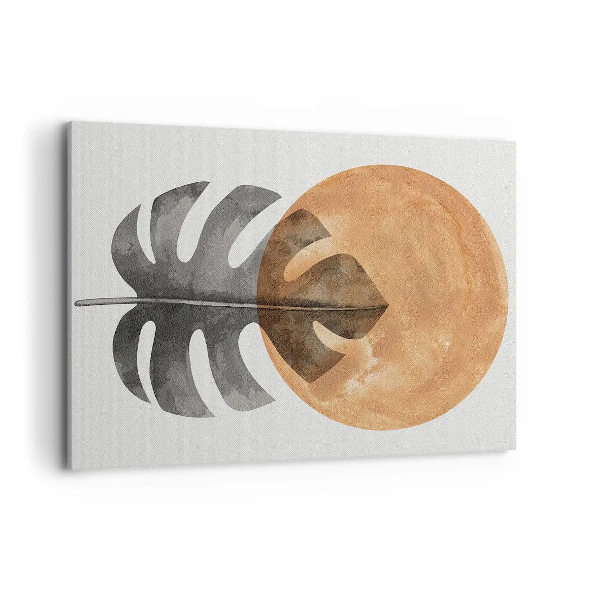 Bild auf Leinwand - Leinwandbild - Monstera-Blatt und goldener Kreis auf hellem Hintergrund - 100x70cm - Immer die Sonne - Moderne Wanddekoration für Wohnzimmer und Schlafzimmer ARTTOR