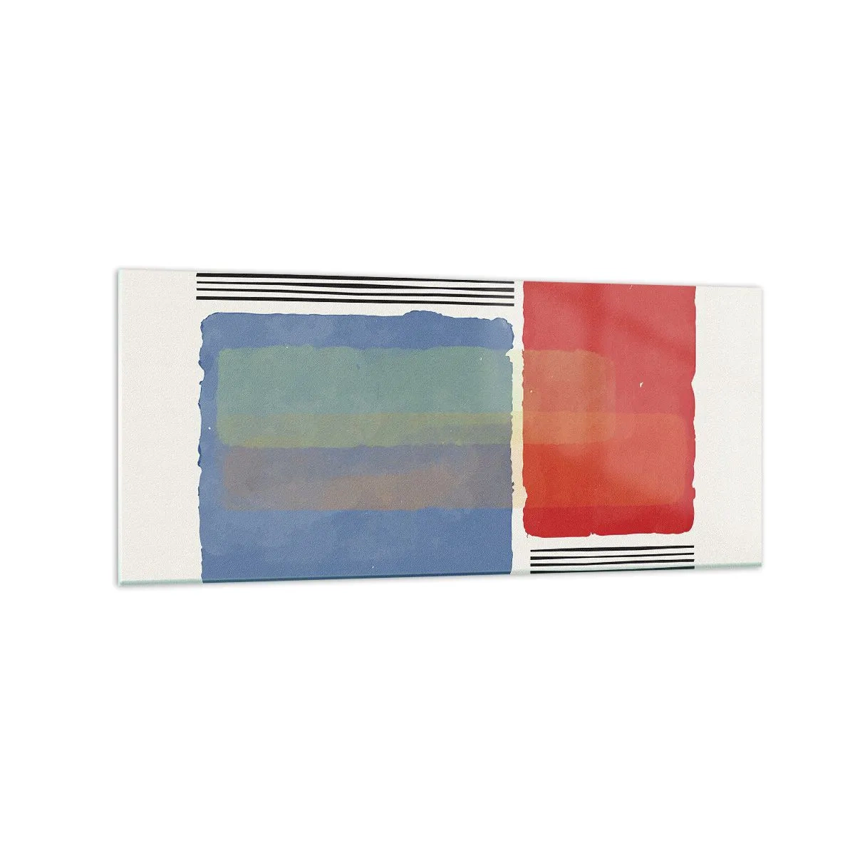 Glasbild - Bild auf glas - Geometrische Komposition mit farbigen Blöcken und Linien - 120x50cm - Der Geist und der Buchstabe der Geometrie - Moderne Wanddekoration für Wohnzimmer und Schlafzimmer ARTTOR