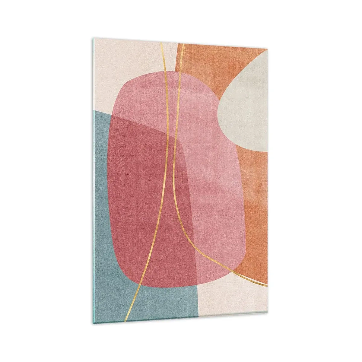 Glasbild - Bild auf glas - Abstrakte Formen in Pastellfarben mit zarten Linien - 80x120cm - Pastellkomposition mit Goldfaden - Moderne Wanddekoration für Wohnzimmer und Schlafzimmer ARTTOR