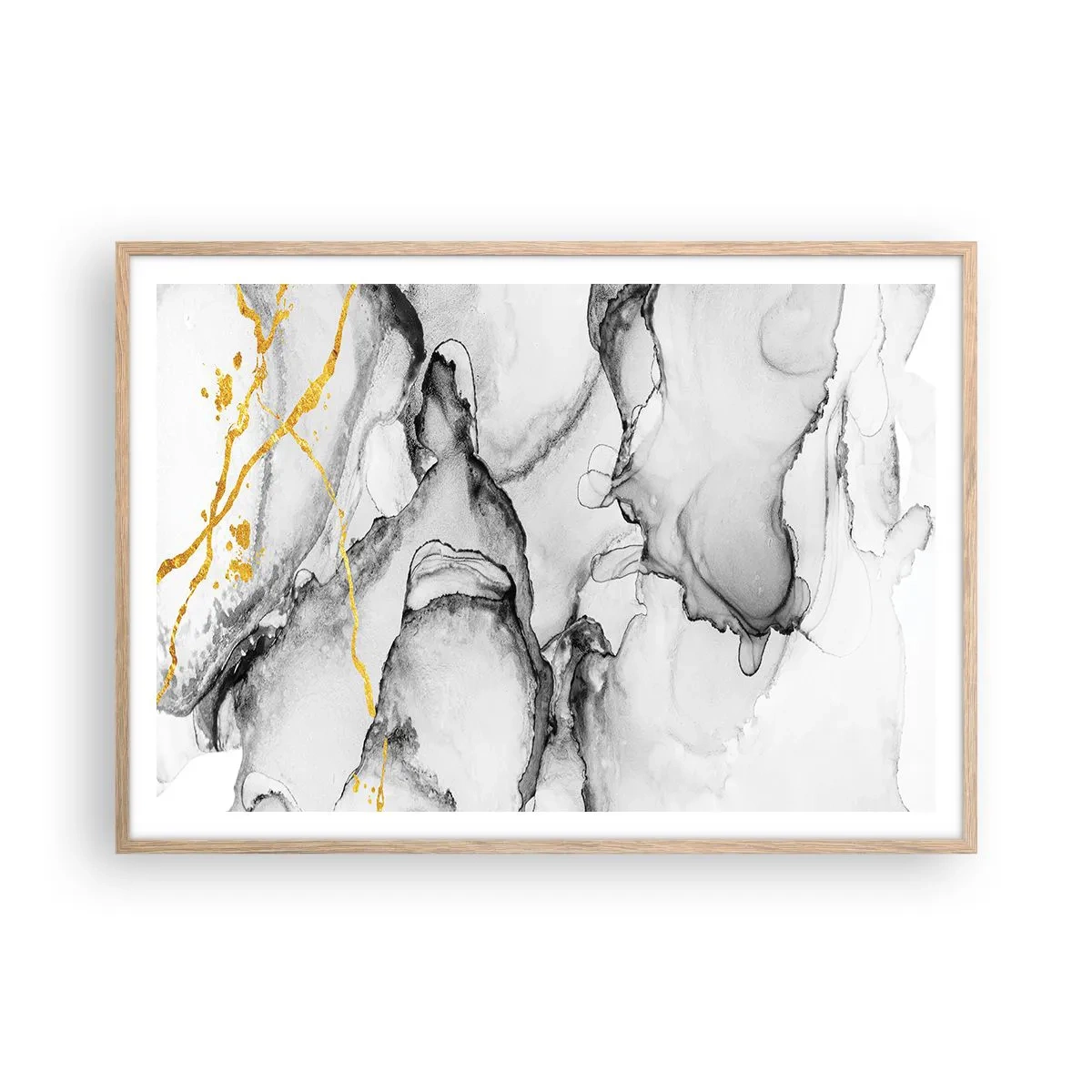 Poster in einem Rahmen aus heller Eiche - Komposition mit Goldmotiv - 100x70 cm