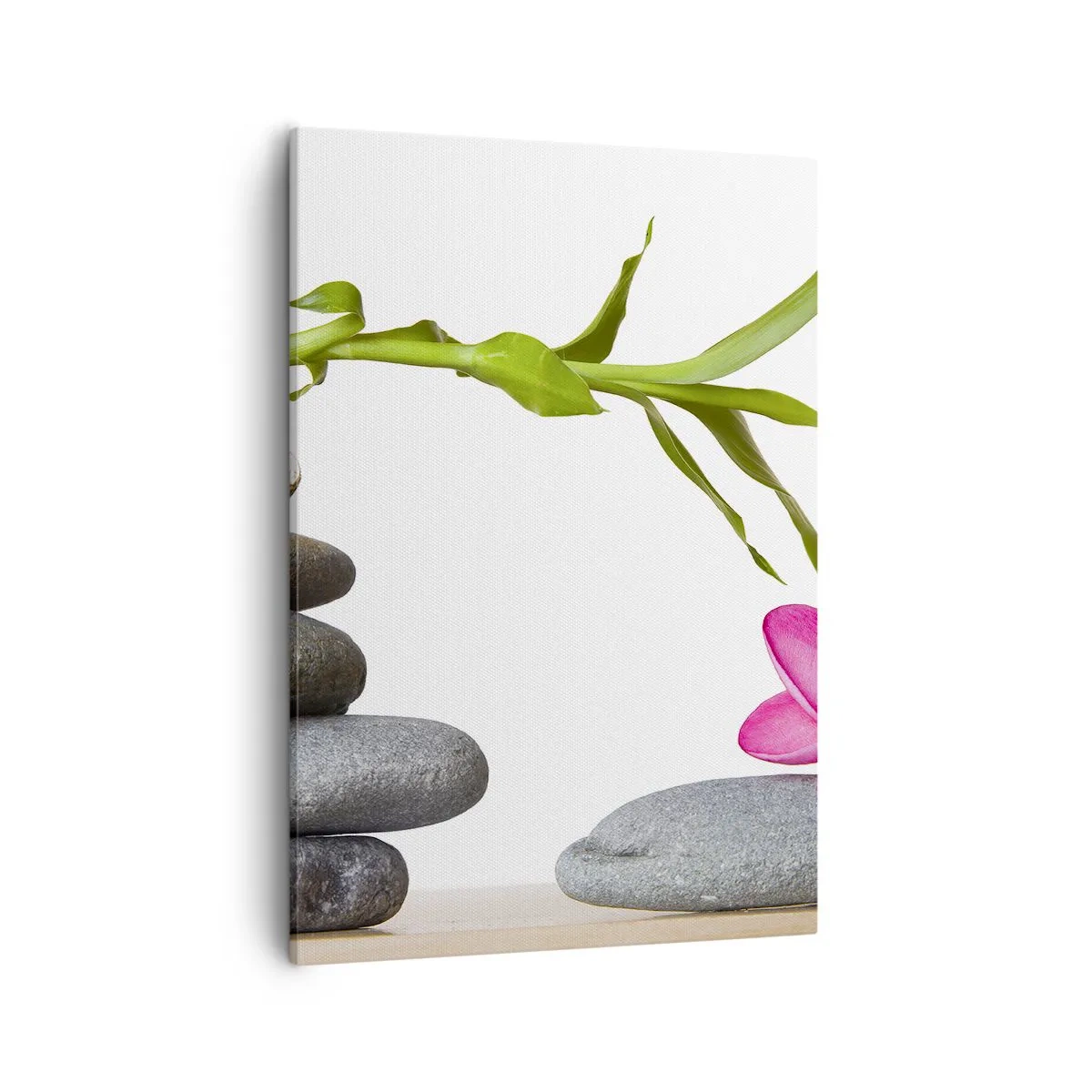 Bild auf Leinwand - Leinwandbild - Bambus und rosa Blume auf Steinen im Zen-Stil - 50x70cm - Farben des Lebens und der Dauer - Moderne Wanddekoration für Wohnzimmer und Schlafzimmer ARTTOR