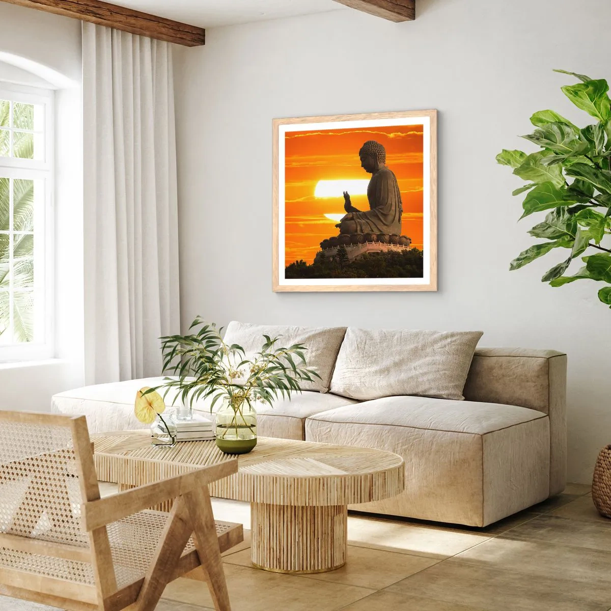 Poster in einem Rahmen aus heller Eiche - Keine Angst vor der Welt - 40x40 cm