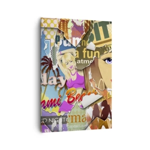 Bild auf Leinwand - Leinwandbild - Eine farbenfrohe Collage mit Retro- und Pop-Art-Elementen. - 70x100cm - Sommer Rückblicke - Moderne Wanddekoration für Wohnzimmer und Schlafzimmer ARTTOR