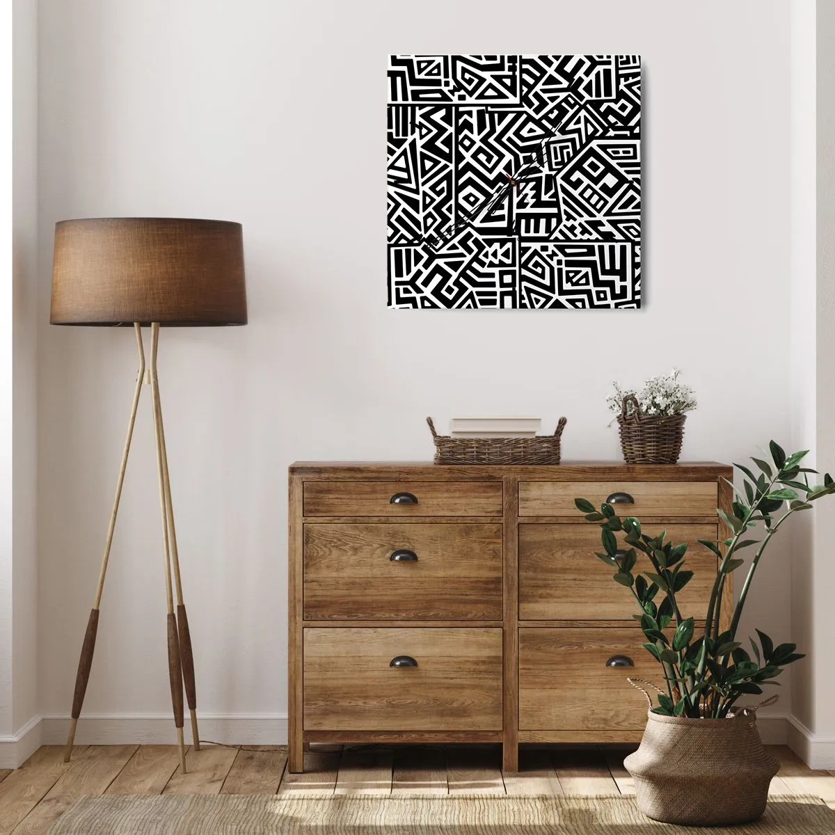 Wanduhr - Glasuhr - Präkolumbianische Komposition - 40x40 cm