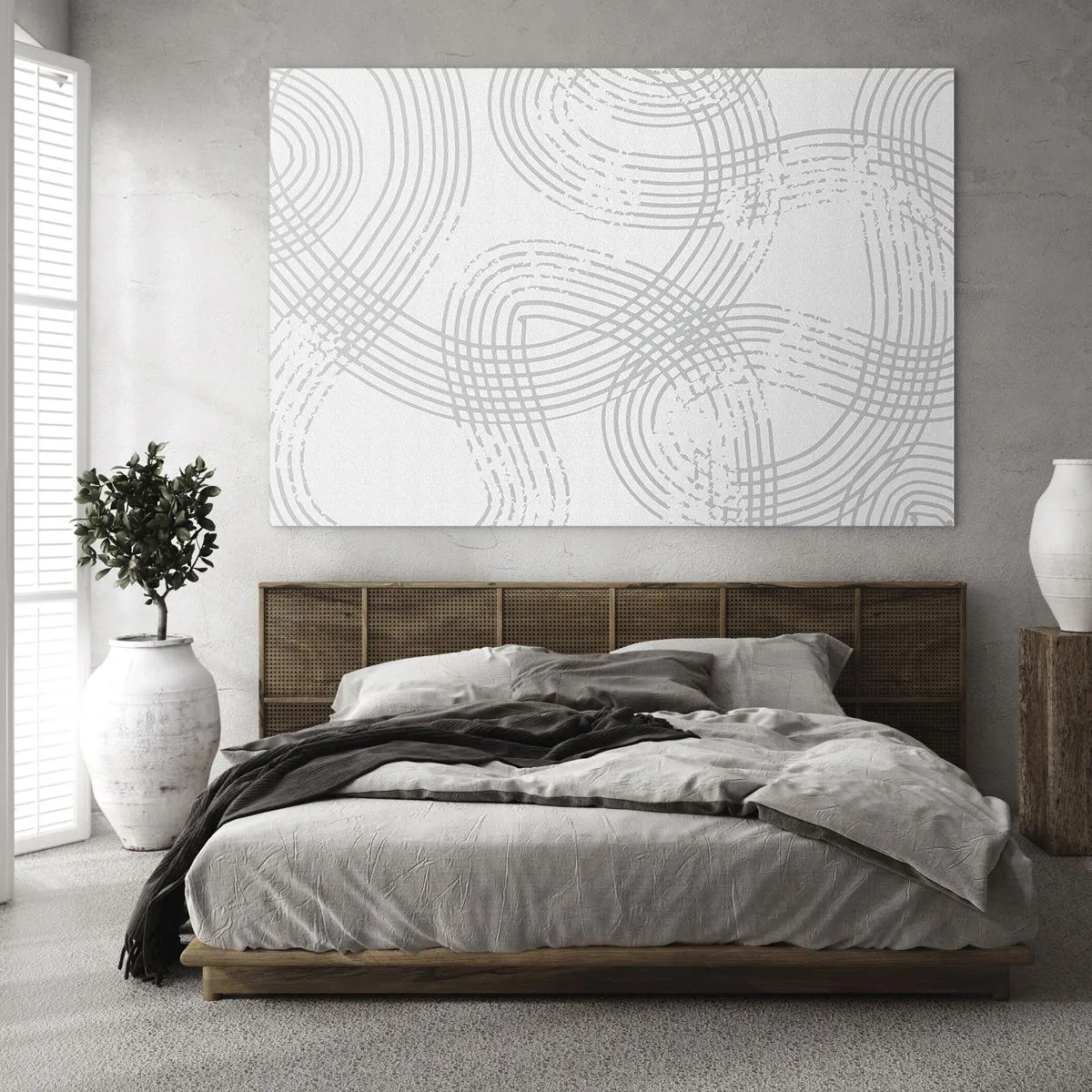 Glasbild - Bild auf glas - Abstrakte geschwungene Linien in Grautönen auf Weiß - 120x80cm - Es gibt keinen einfachen Weg - Moderne Wanddekoration für Wohnzimmer und Schlafzimmer ARTTOR