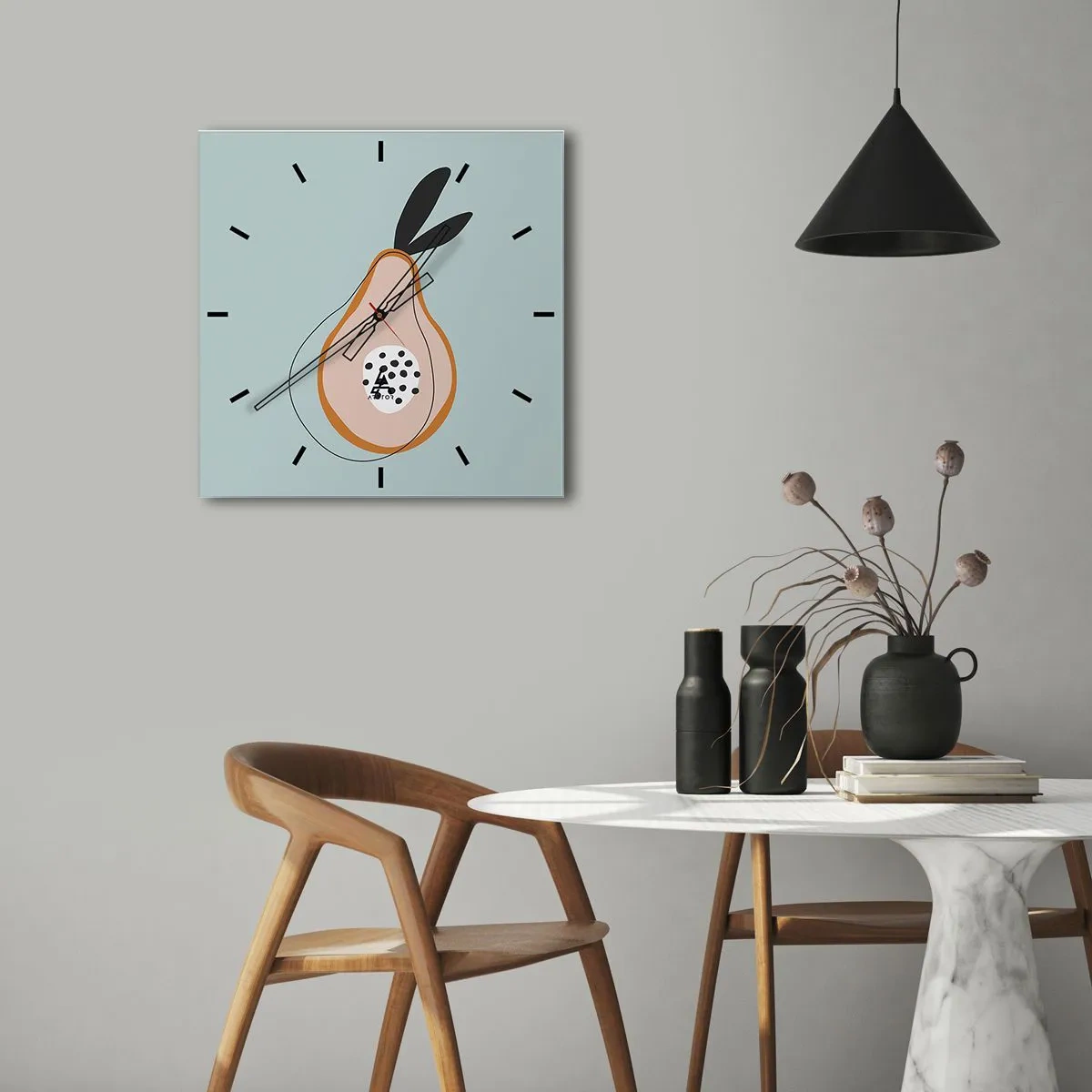Wanduhr - Glasuhr - Abstrakte Birne auf hellem Hintergrund - 30x30cm - Durchdringe die Natur der Dinge - Moderne Wanddekoration für Wohnzimmer und Schlafzimmer ARTTOR