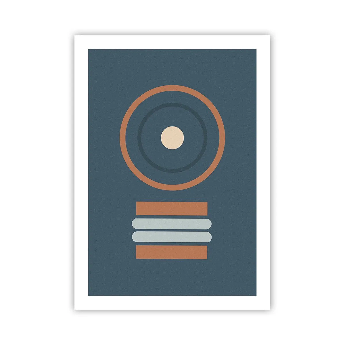 Poster - Geometrisches Muster mit Kreisen und Rechtecken in Blau- und Brauntönen - 50x70cm - Das Wesen der Dinge - Moderne Wanddekoration für Wohnzimmer und Schlafzimmer ARTTOR
