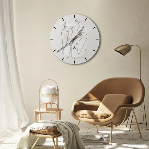 Wanduhr - Glasuhr - Minimalistische Strichzeichnung einer Hand und eines Mundes - 30x30cm - Ein träumerischer Moment - Moderne Wanddekoration für Wohnzimmer, Küche und Schlafzimmer ARTTOR