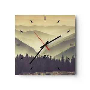 Wanduhr - Glasuhr - Malerische Bergketten im Nebel in warmem Licht - 30x30cm - Hinter den sieben Bergen ... - Moderne Wanddekoration für Wohnzimmer und Schlafzimmer ARTTOR