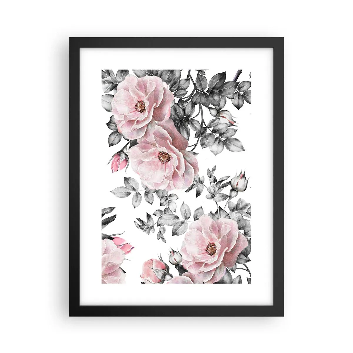 Poster in einem schwarzem Rahmen - Verliere dich in den Blüten der Rosen - 30x40 cm