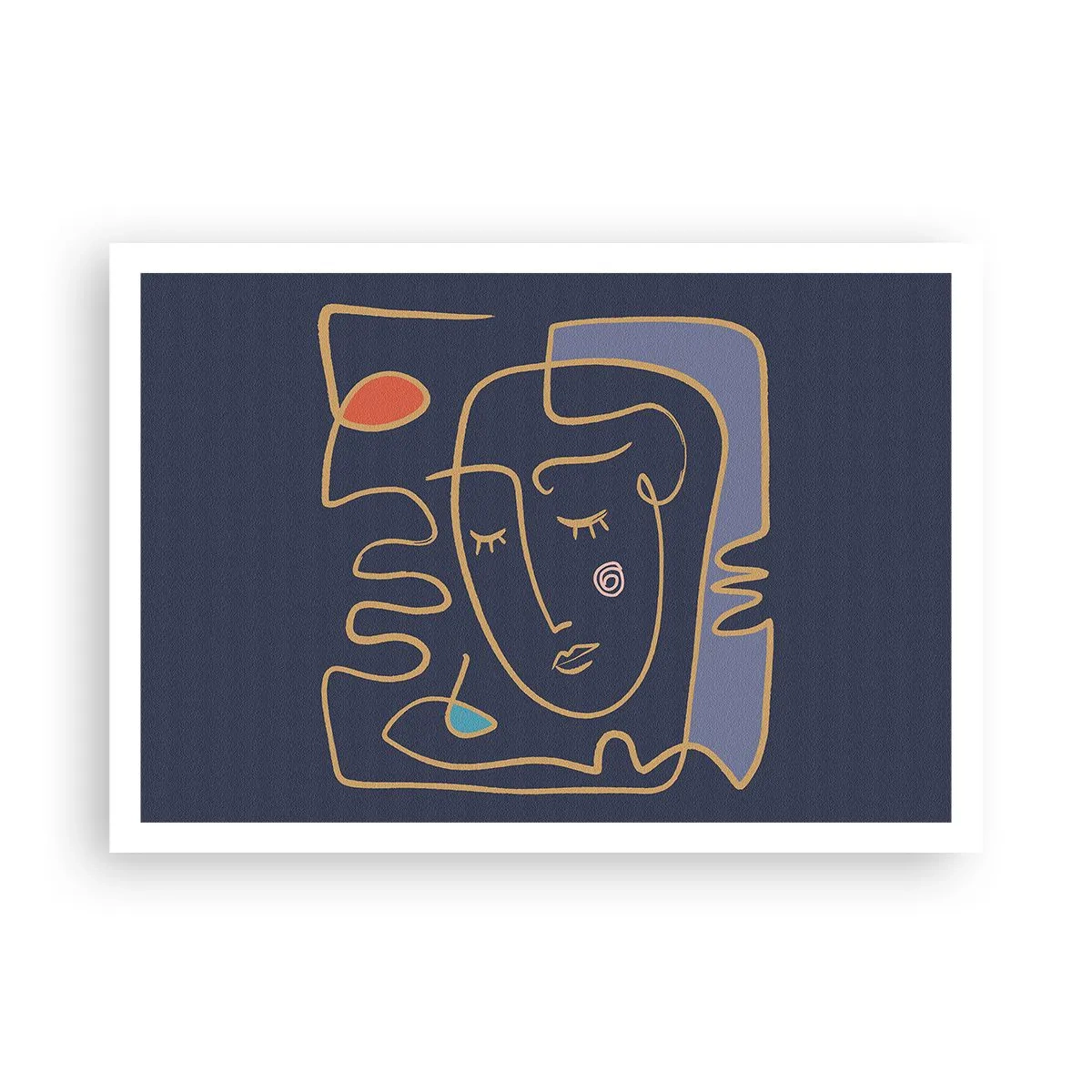 Poster - Abstraktes Gesichtsporträt im minimalistischen Stil - 100x70cm - In Gedanken - Moderne Wanddekoration für Wohnzimmer und Schlafzimmer ARTTOR