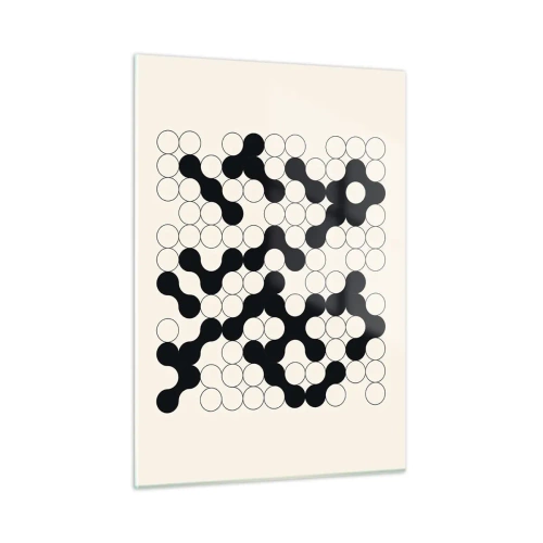 Glasbild - Bild auf glas - Ein schwarz-weißes grafisches Mosaik aus verbundenen Punkten. - 50x70cm - Chinesisches Spiel – Variation - Moderne Wanddekoration für Wohnzimmer und Schlafzimmer ARTTOR