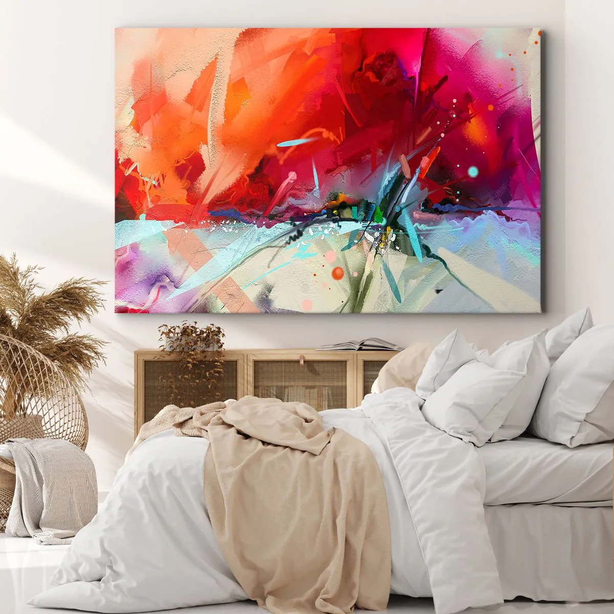 Bild auf Leinwand - Leinwandbild - Abstrakte Landschaft in intensiven Farben - 100x70cm - Eine Explosion von Lichtern und Farben - Moderne Wanddekoration für Wohnzimmer und Schlafzimmer ARTTOR