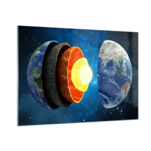 Glasbild - Bild auf glas - Ein Querschnitt der Erde, der ihre Schichten vor dem Hintergrund des Weltraums zeigt. - 100x70cm - Reise zum Mittelpunkt der Erde - Moderne Wanddekoration für Wohnzimmer und Schlafzimmer ARTTOR