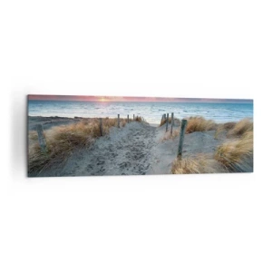 Bild auf Leinwand - Leinwandbild - Weg zum Strand bei Sonnenuntergang - 160x50cm - Du hast einen Regenbogen aus strahlendem Licht verschüttet ... - Moderne Wanddekoration für Wohnzimmer und Schlafzimmer ARTTOR