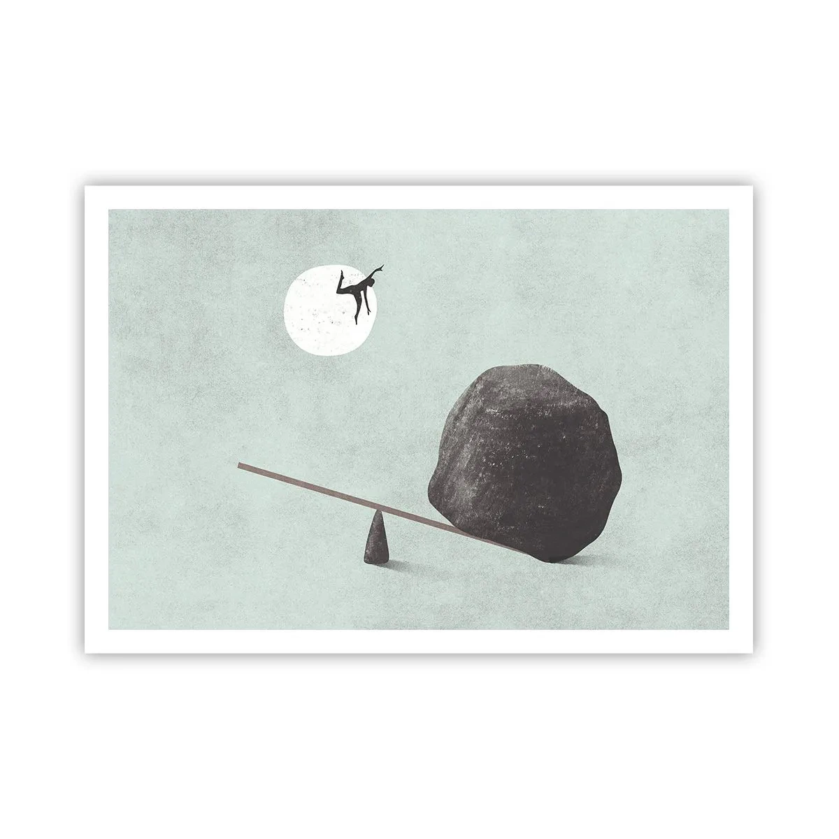 Poster - Eine symbolische Szene mit einer Figur und einem Gleichgewicht vor einem hellen Himmel. - 100x70cm - Erfüllte Träume - Moderne Wanddekoration für Wohnzimmer und Schlafzimmer ARTTOR