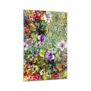 Glasbild - Bild auf glas - Ein buntes Blumenarrangement auf grünem Hintergrund - 80x120cm - In Blumen für das Verderben - Moderne Wanddekoration für Wohnzimmer und Schlafzimmer ARTTOR