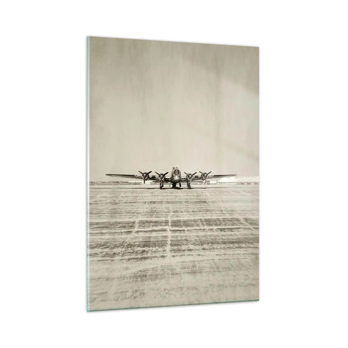Glasbild - Bild auf glas - Historisches Flugzeug auf dem Flughafen im Sepia-Stil - 50x70cm - Wie immer bereit - Moderne Wanddekoration für Wohnzimmer und Schlafzimmer ARTTOR