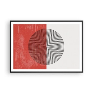 Poster in einem schwarzem Rahmen - Geometrisches Muster mit konzentrischen Kreisen auf rot-weißem Hintergrund - 100x70cm - Auf den Punkt gebracht - Moderne Wanddekoration für Wohnzimmer und Schlafzimmer ARTTOR