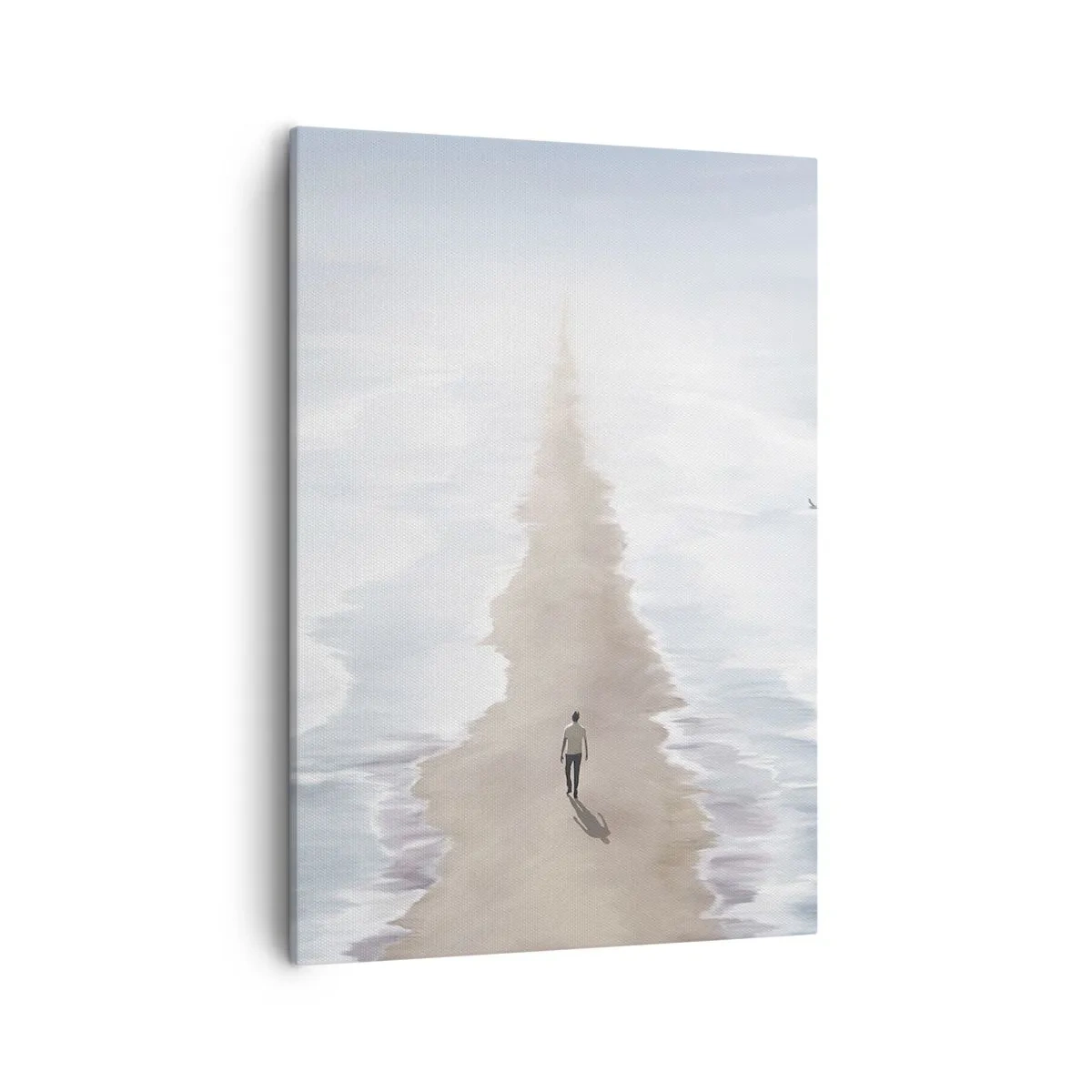 Bild auf Leinwand - Leinwandbild - Eine Figur auf einer einsamen Straße inmitten einer weiten Wasserlandschaft - 50x70cm - Glänzende Zukunft - Moderne Wanddekoration für Wohnzimmer und Schlafzimmer ARTTOR