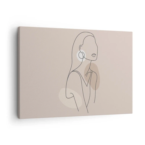 Bild auf Leinwand - Leinwandbild - Minimalistische Illustration einer Frau mit Umrissen auf beigem Hintergrund - 70x50cm - Mädchenhafte Ikone - Moderne Wanddekoration für Wohnzimmer und Schlafzimmer ARTTOR