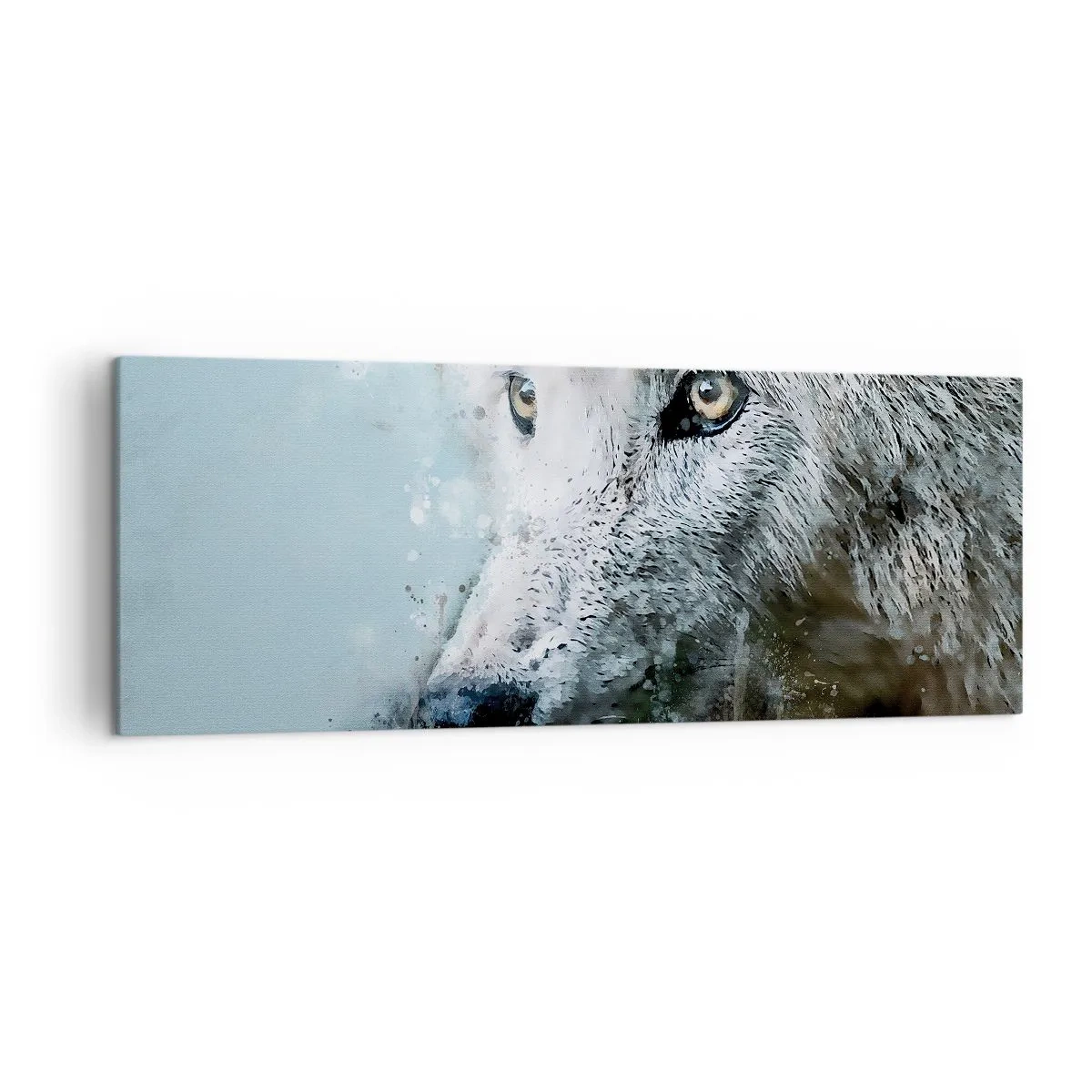 Bild auf Leinwand - Leinwandbild - Aquarellporträt eines Wolfes - 140x50cm - Lerne die Wolfsseele kennen - Moderne Wanddekoration für Wohnzimmer und Schlafzimmer ARTTOR