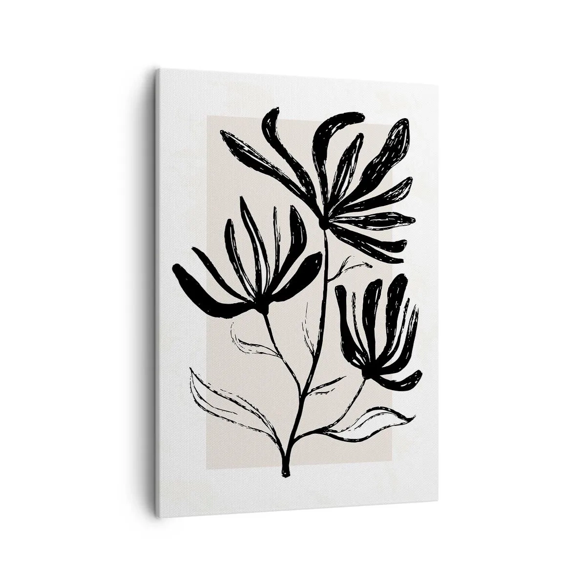 Bild auf Leinwand - Leinwandbild - Minimalistisches schwarz-weißes Blumenmotiv - 50x70cm - Skizze für das Herbarium - Moderne Wanddekoration für Wohnzimmer und Schlafzimmer ARTTOR