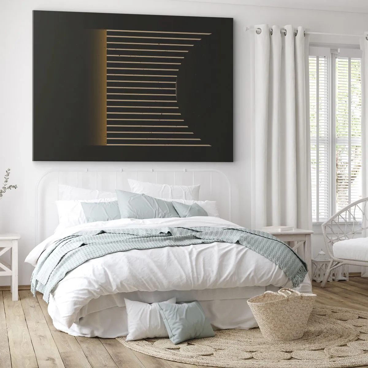 Bild auf Leinwand - Leinwandbild - Geometrisches Muster mit Streifen auf dunklem Hintergrund - 70x50cm - Die Dunkelheit erkunden - Moderne Wanddekoration für Wohnzimmer und Schlafzimmer ARTTOR