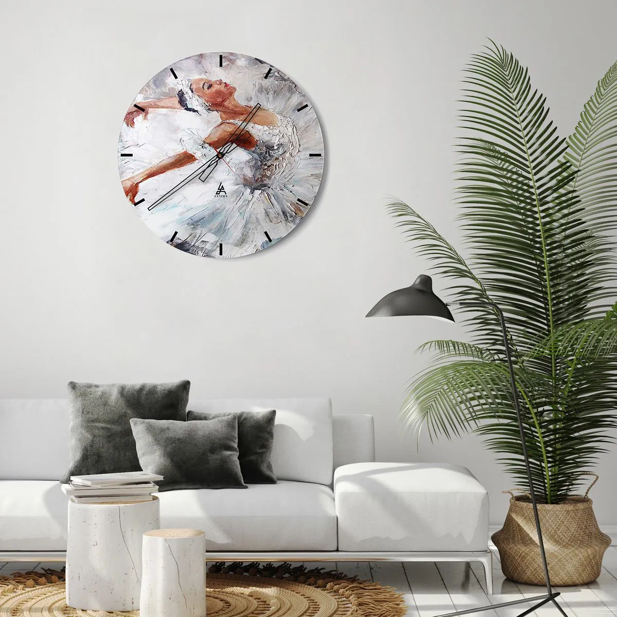 Wanduhr - Glasuhr - Eine Ballerina in einem weißen Kleid im impressionistischen Stil - 30x30cm - Zart und leicht wie Tüll - Moderne Wanddekoration für Wohnzimmer, Küche und Schlafzimmer ARTTOR