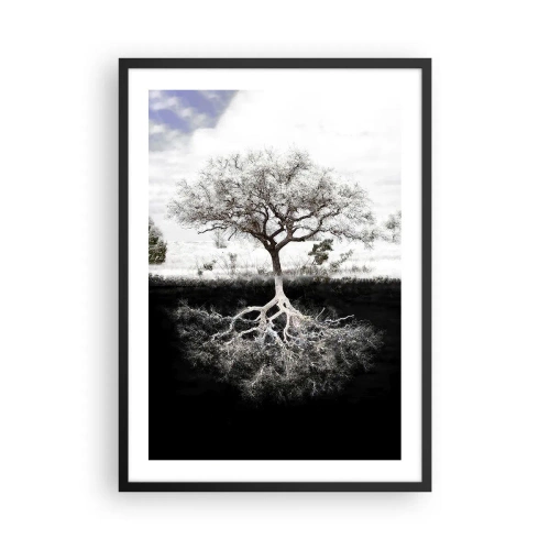 Poster in einem schwarzem Rahmen - Ein minimalistischer Baum mit sichtbarem Wurzelsystem - 50x70cm - Die Natur der Welt entdecken - Moderne Wanddekoration für Wohnzimmer und Schlafzimmer ARTTOR