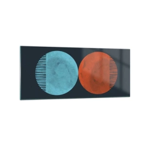 Glasbild - Bild auf glas - Minimalistisches Zweirad-Design in Blau und Orange - 120x50cm - Nur Geometrie? - Moderne Wanddekoration für Wohnzimmer und Schlafzimmer ARTTOR