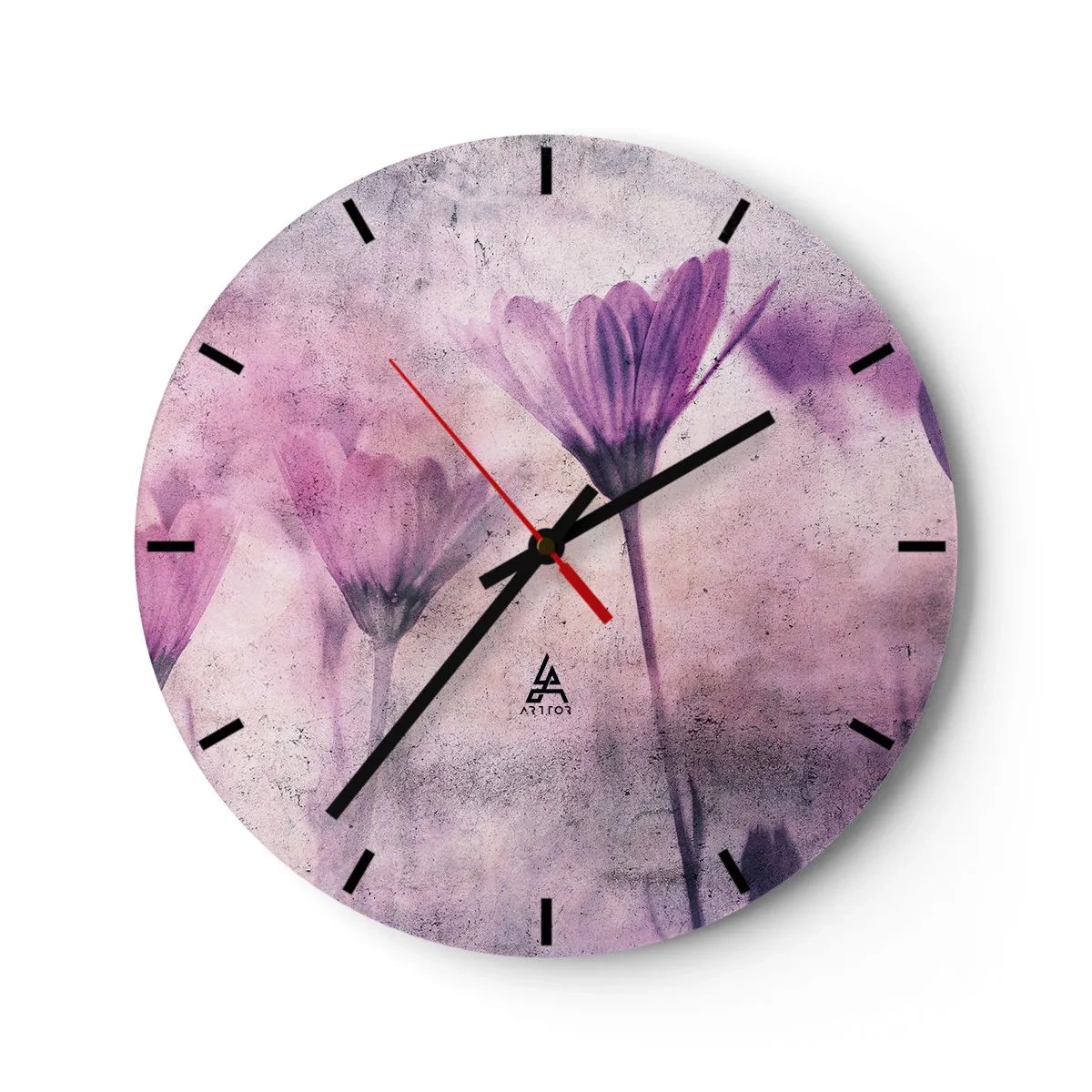 Wanduhr - Glasuhr - Zarte lila Blüten auf pastellfarbenem Hintergrund - 30x30cm - Ein Blumentraum - Moderne Wanddekoration für Wohnzimmer, Küche und Schlafzimmer ARTTOR