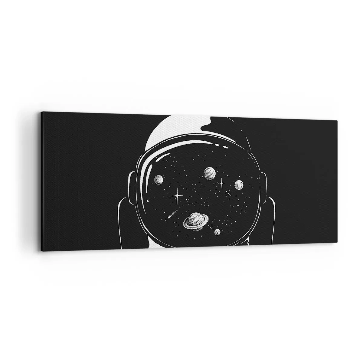 Bild auf Leinwand - Leinwandbild - Ein minimalistischer Astronautenhelm mit Blick ins Weltall - 120x50cm - Schöne Aussicht - Moderne Wanddekoration für Wohnzimmer und Schlafzimmer ARTTOR