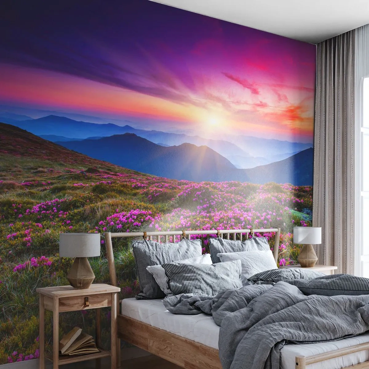 Selbstklebende Fototapete Deluxe Sticker - Kräuter dufteten nach frischen Trauben von den Feldern - Landschaft, Berge, Blumen - 150x105 cm
