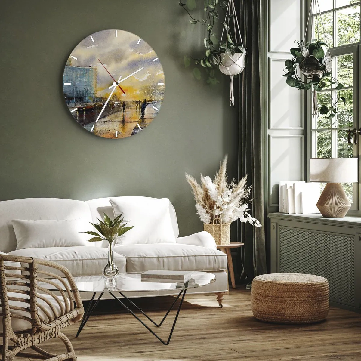 Wanduhr - Glasuhr - Leben am Ufer - 40x40 cm