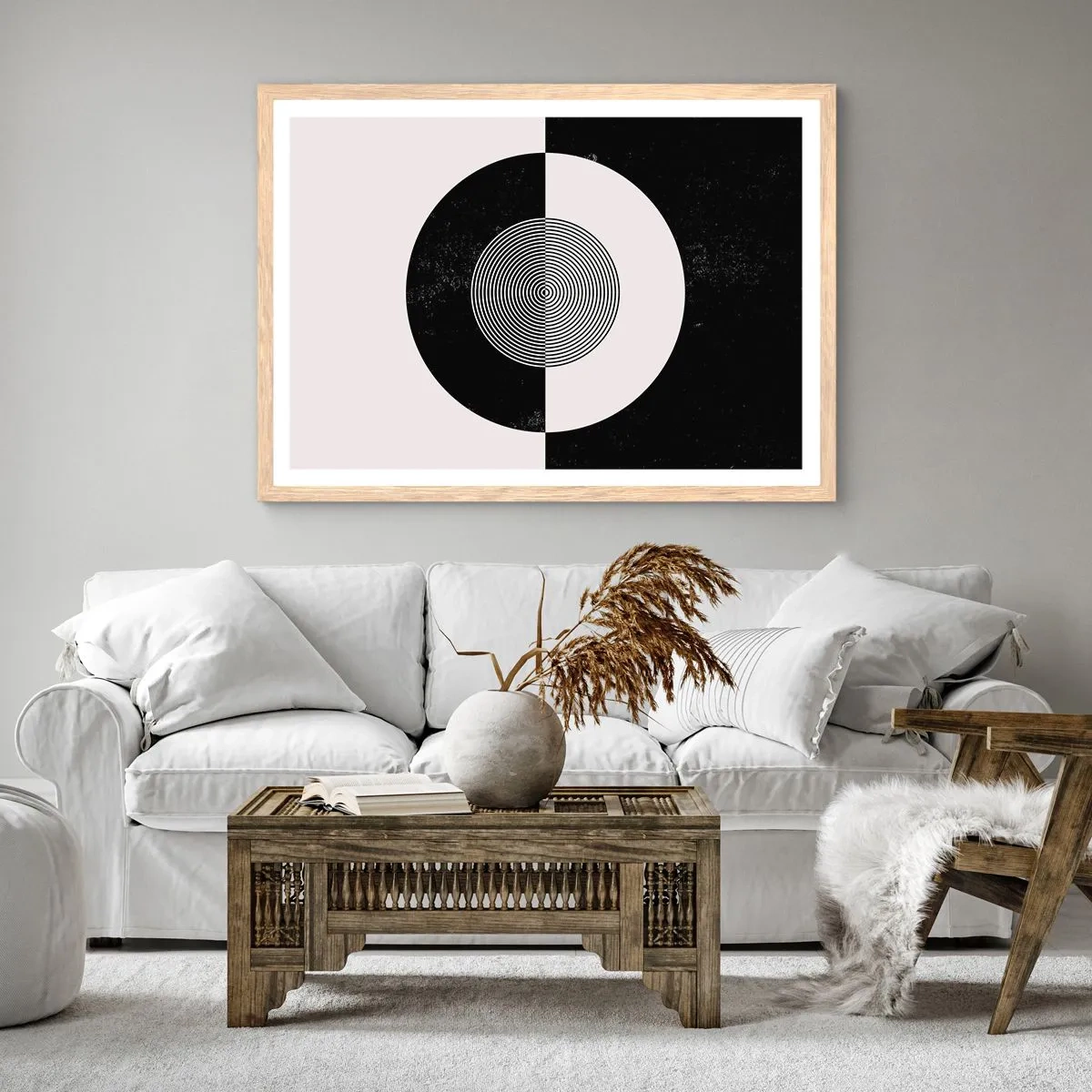 Poster in einem Rahmen aus heller Eiche - Harmonie in Schwarz und Weiß - 50x40 cm